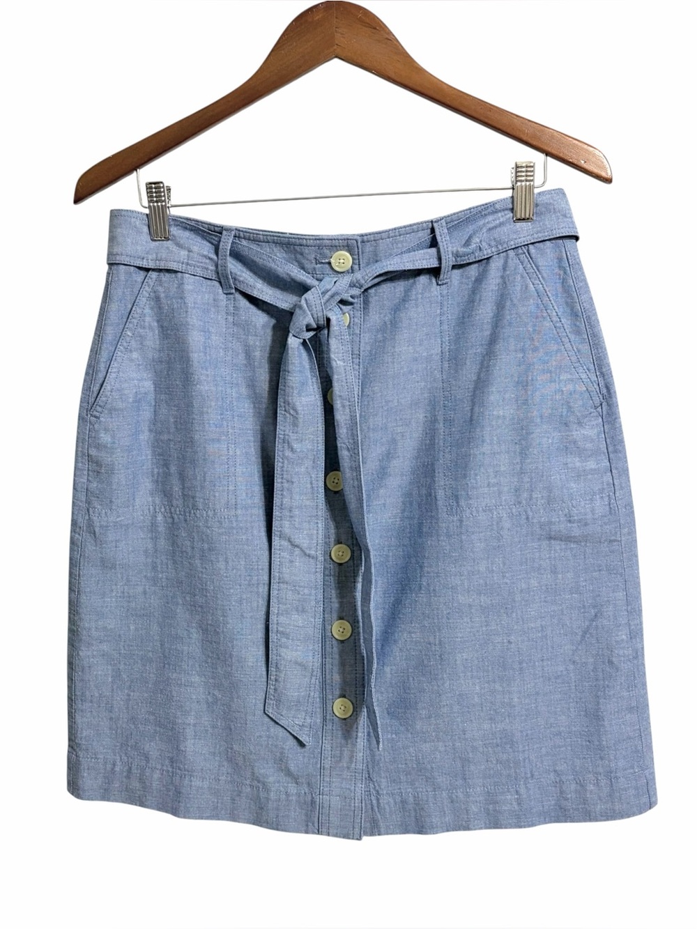 Talbots Newport Chambray Tie Waist Utility Skirt 6 Blue NWT Preppy Button Front